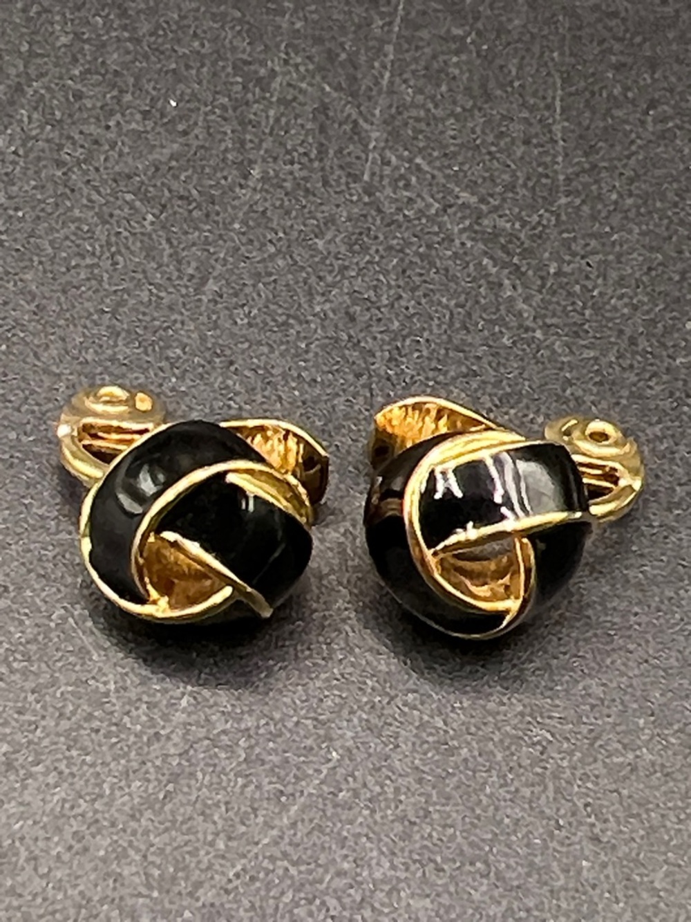 Monet Black and Gold Knot Clip-On Earrings